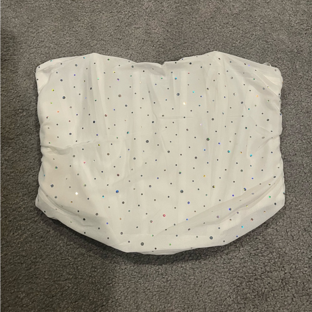 Woman’s White Rhinestone Cropped Corset
